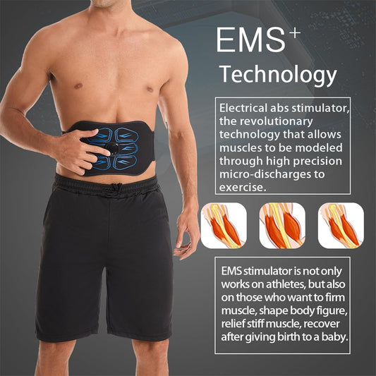 ABS Stimulator - EMS Muscle Stimulator, Ab Machine, Portable Abdominal Belt, Electronic Pulse Massager, Home Office Fitness Workout Equipment, Blue