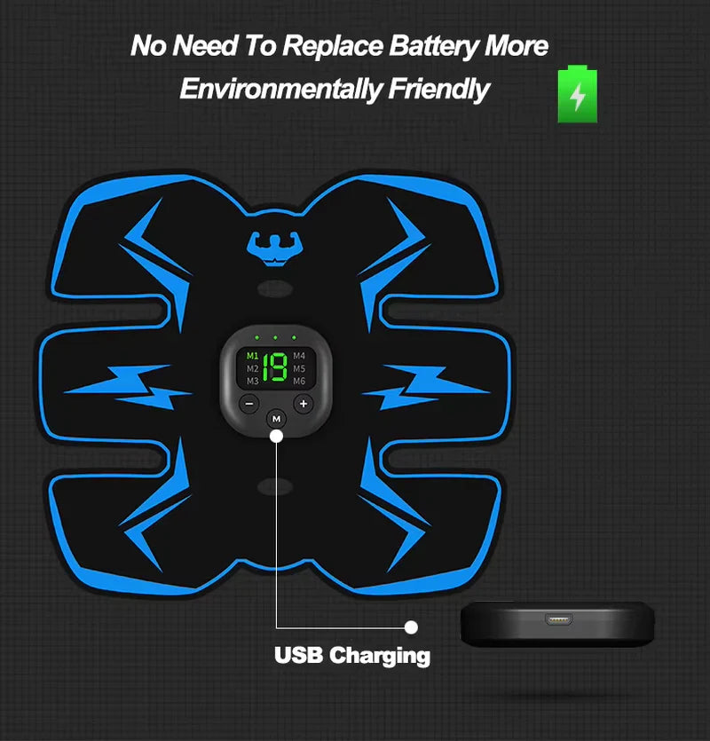 Rechargeable ABS Muscle Stimulator – Wireless Ab Toner with 8 Modes & 29 Intensity Levels