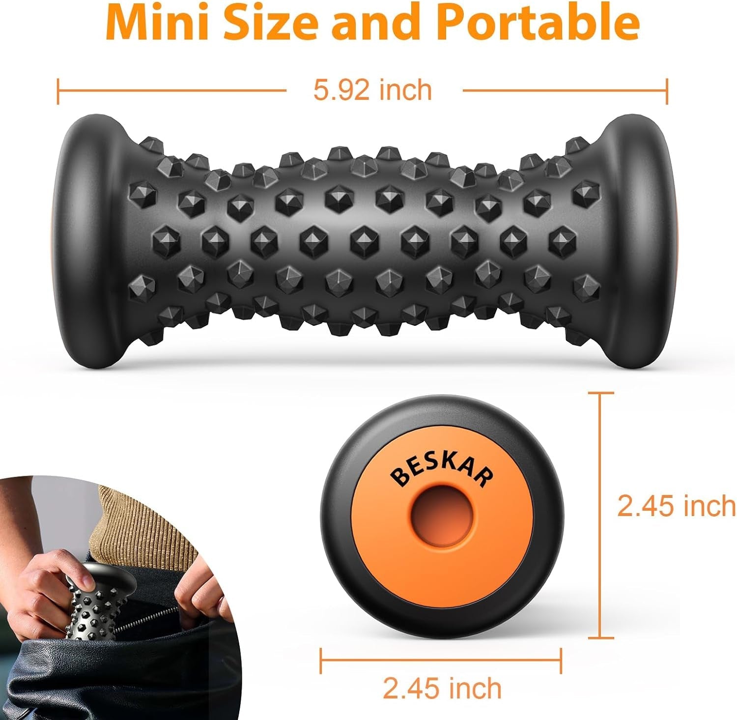 Foot Massager Roller for Plantar Fasciitis Relief, Portable, Deep Tissue Muscle Massage, Foot Arch and Heel Pain, Reflexology Tool